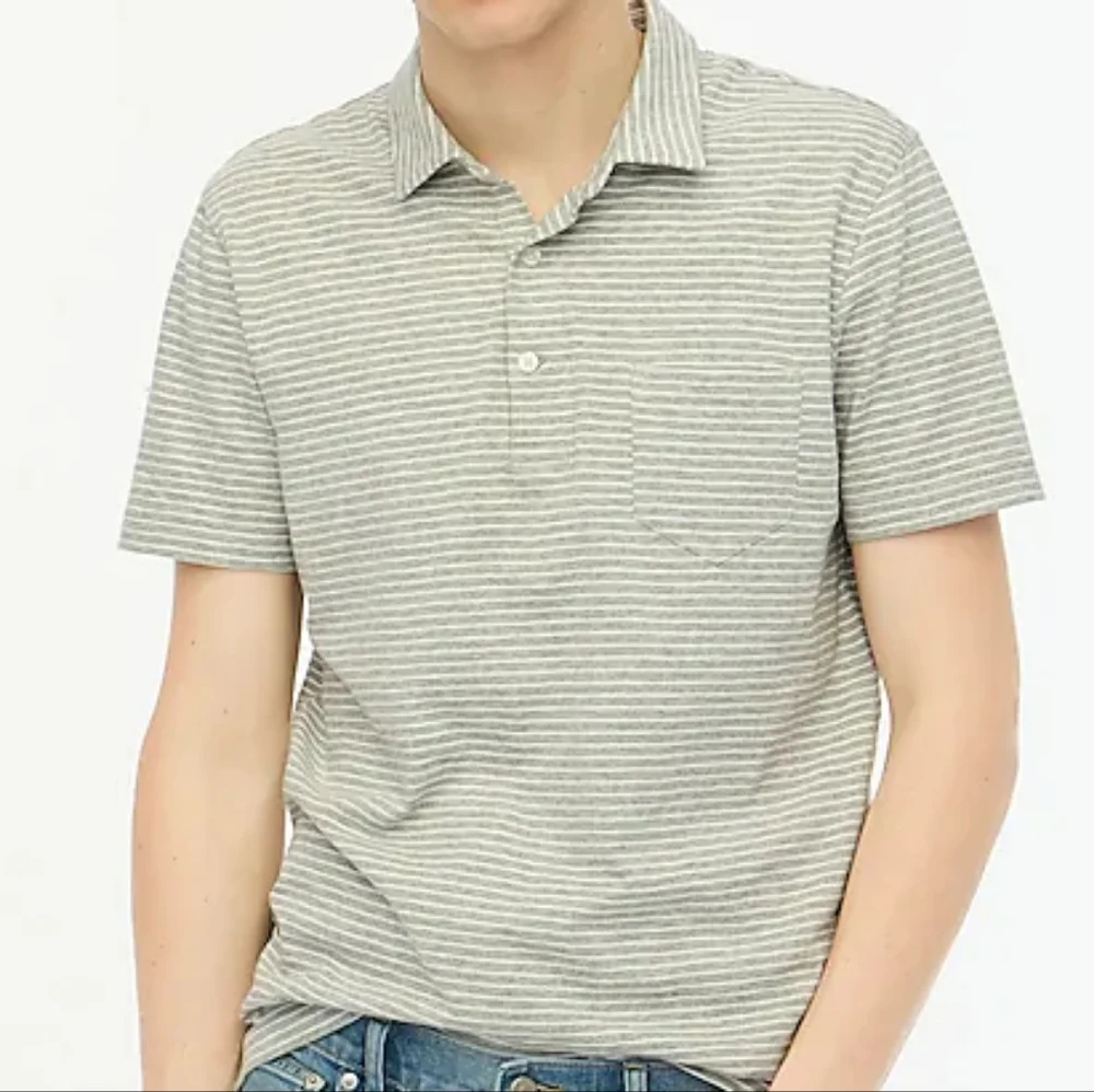 J. Crew Men's Striped Slub Jersey Pocket Polo Shirt 🆕 Size Large.